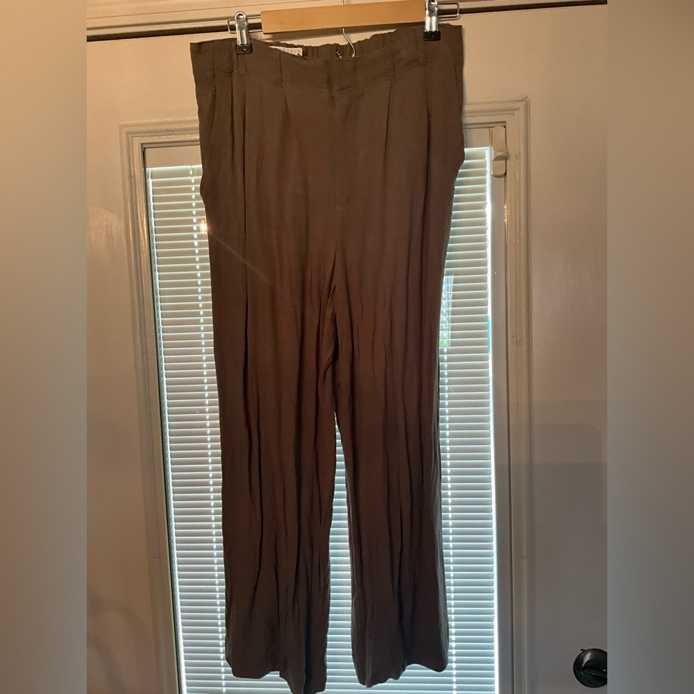 For The Republic Taupe Pleated Linen Blend Trousers